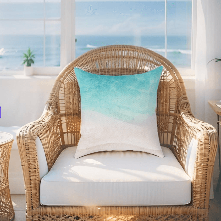 Coastal throw pillow with ocean-themed design