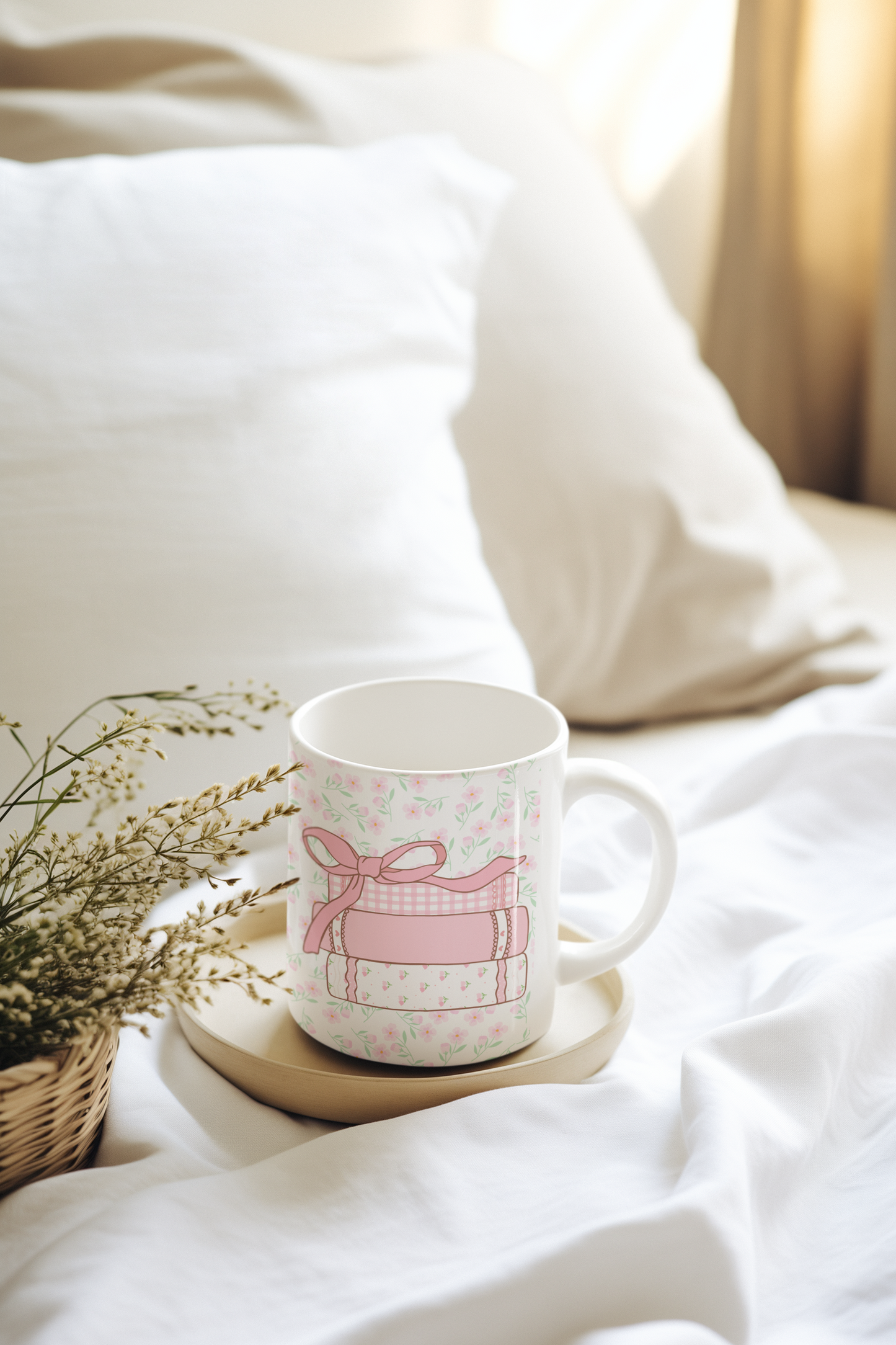 Trendy coquette coffee mug with ribbon bow