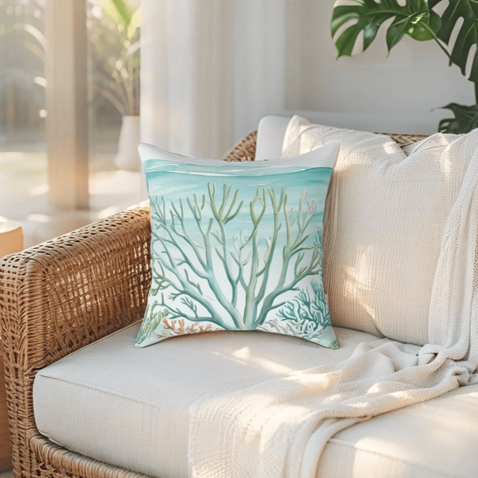 Marine reef pillow with hidden zipper and easy-to-wash durable cover