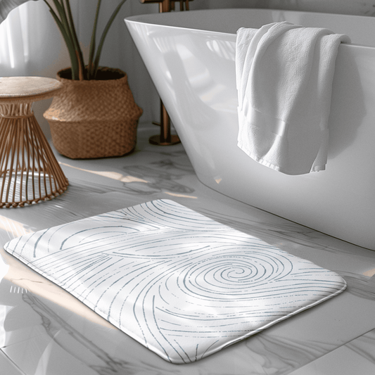 Minimalist coastal striped bath mat, great for a clean and modern beach-inspired look