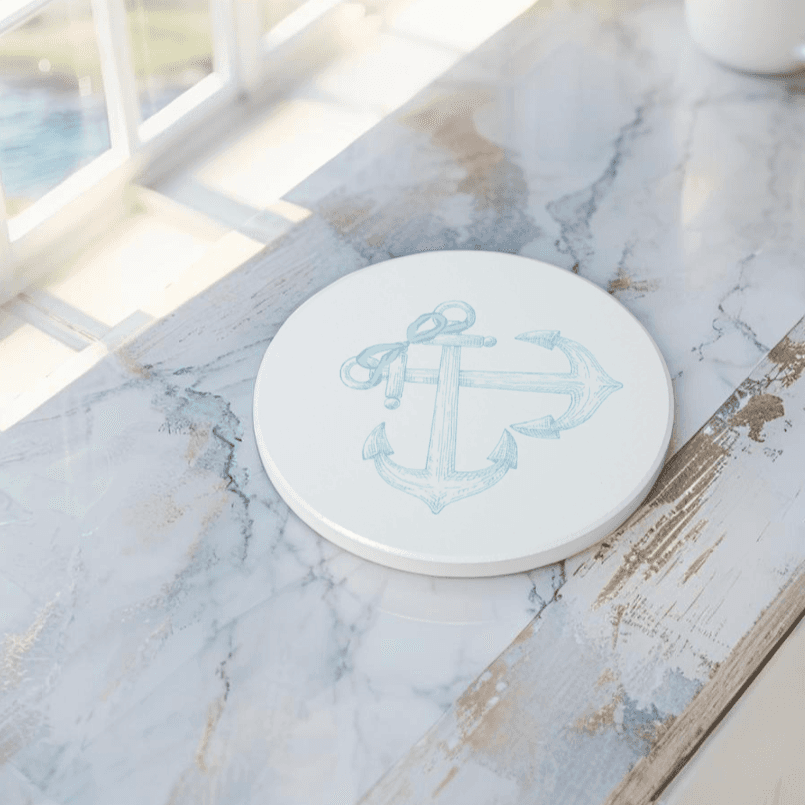 Set of 4 nautical anchor coasters, adding a touch of seaside charm to your space.