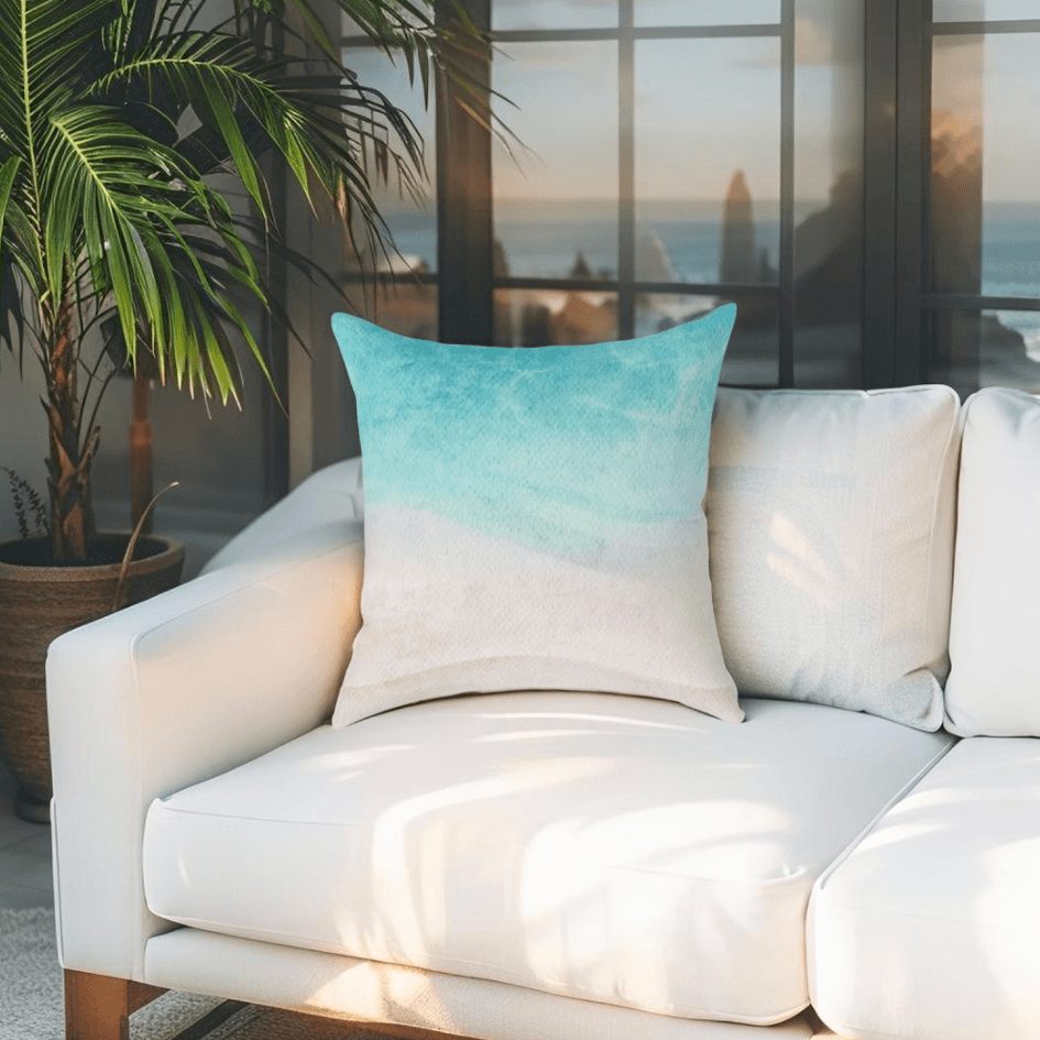 Nautical décor throw pillow placed on a neutral sofa