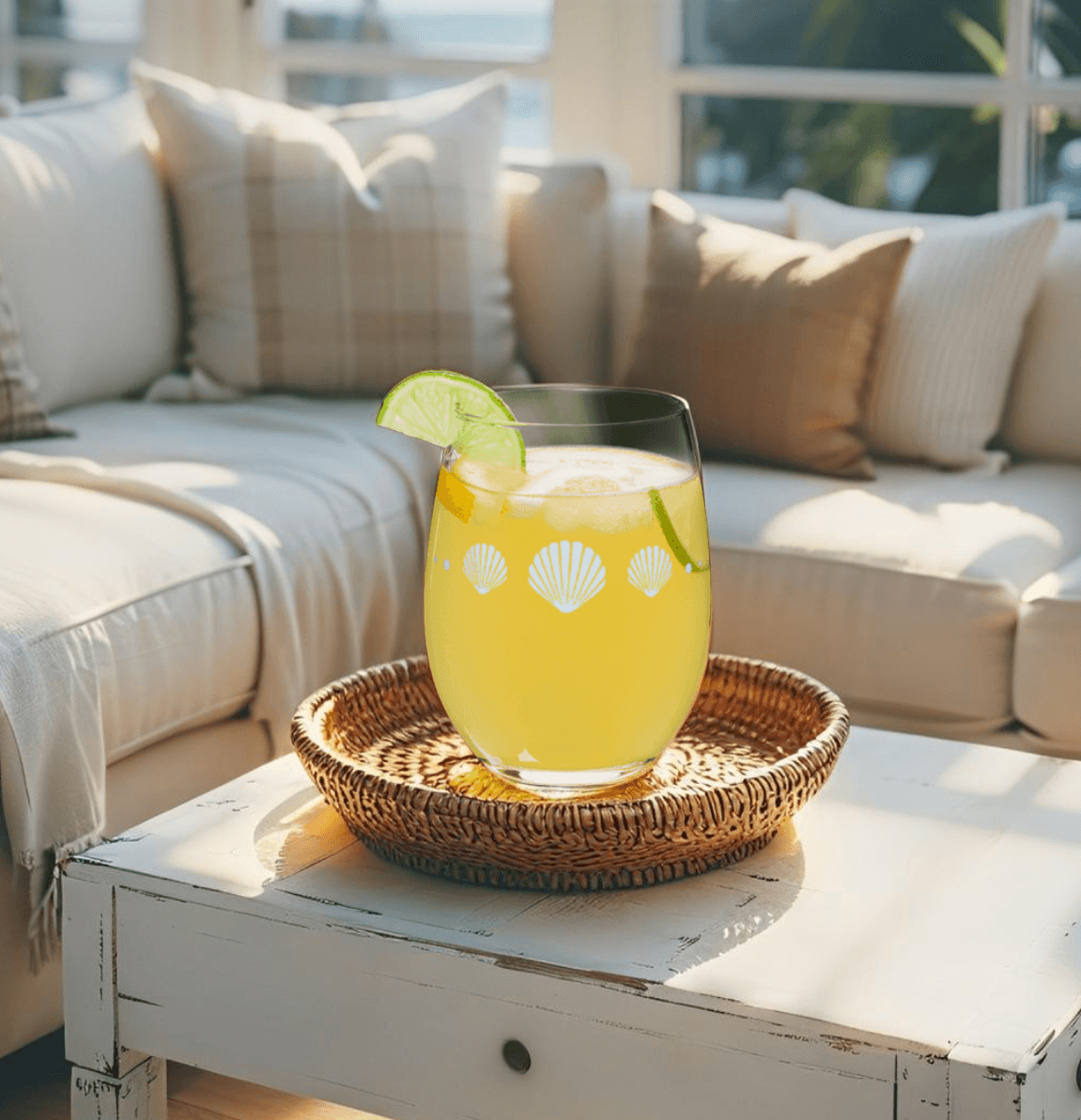 Nautical drinkware stemless wine glass for coastal homes and patios