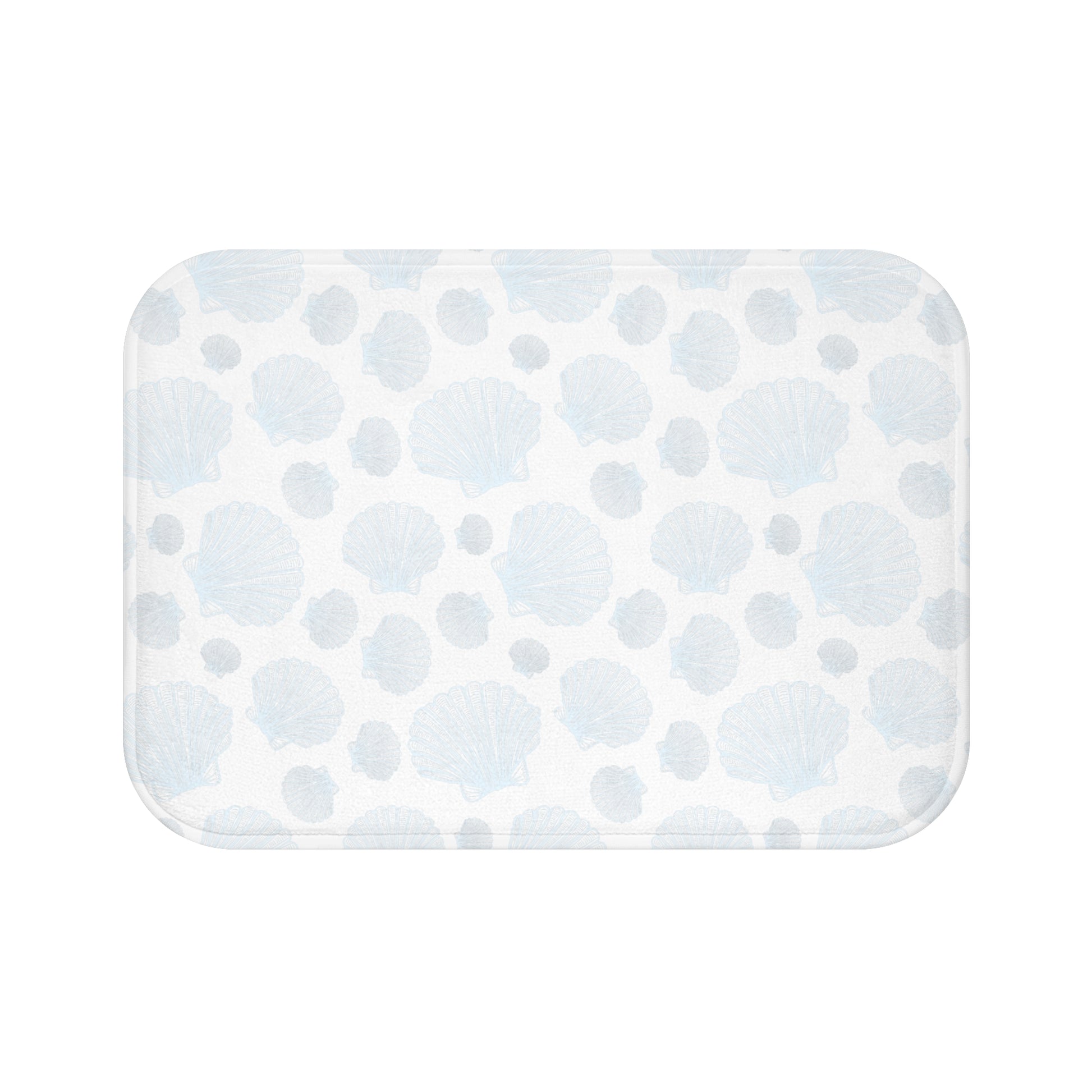 Nautical-themed bath mat featuring seashell and rope accents, perfect for a maritime bathroom style