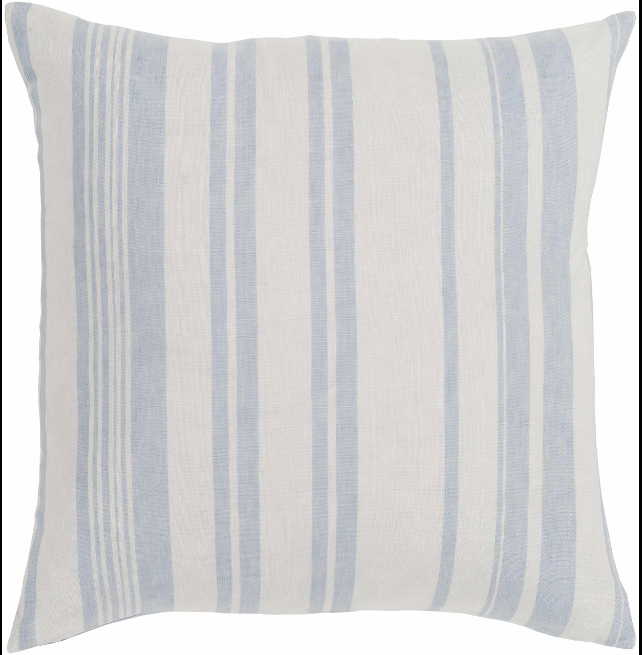 Beach house pillow with pale blue and white stripes for coastal-inspired décor.