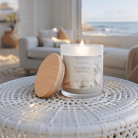 Scented candle for ocean lovers and seaside home decor ambiance