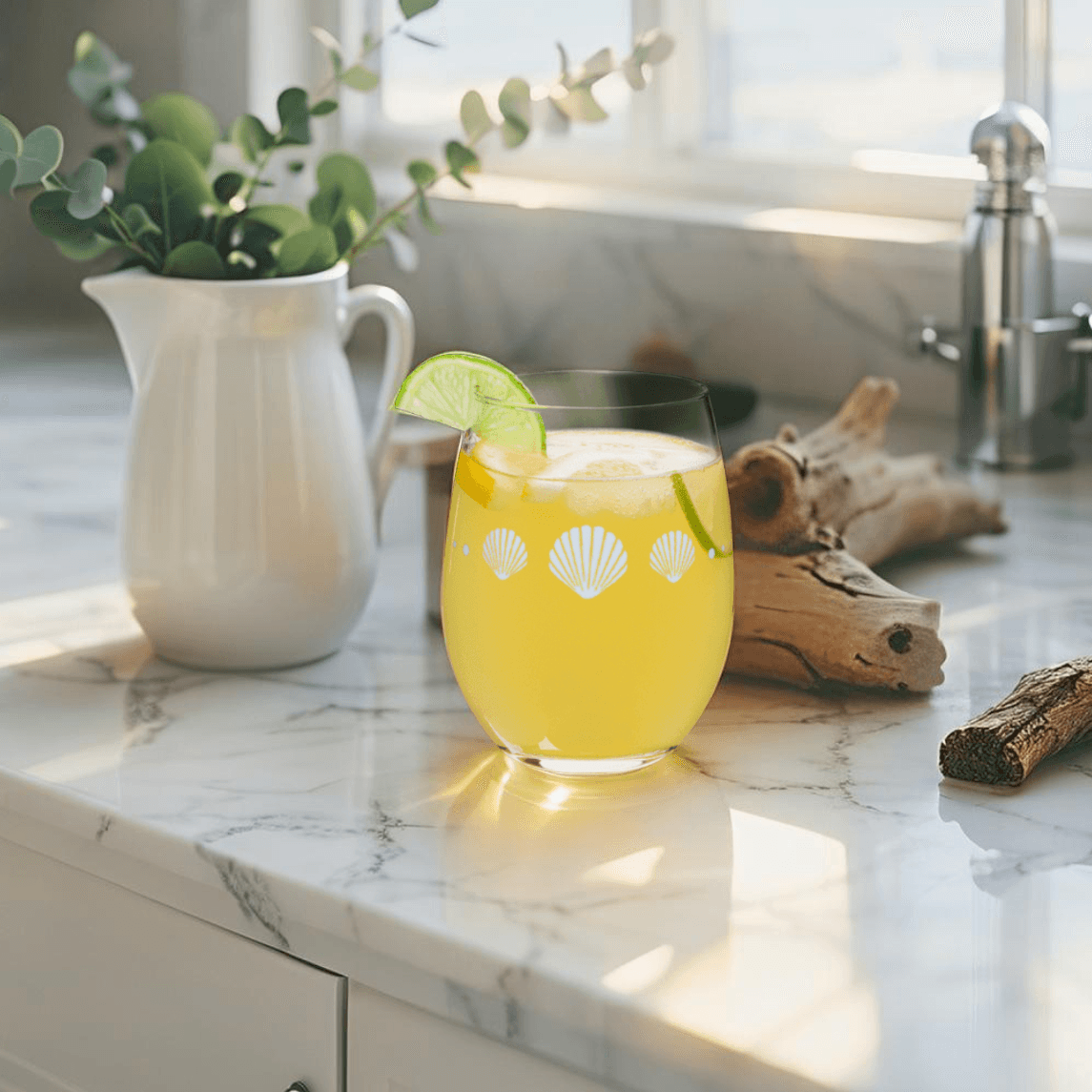 Ocean-themed seashell glass for wine, perfect for beach decor and dining