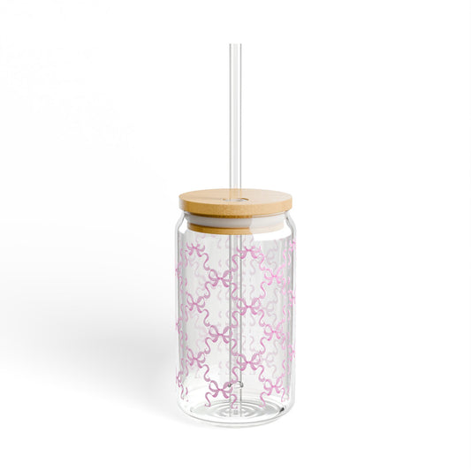 Pink bow sipper glass with coquette aesthetic