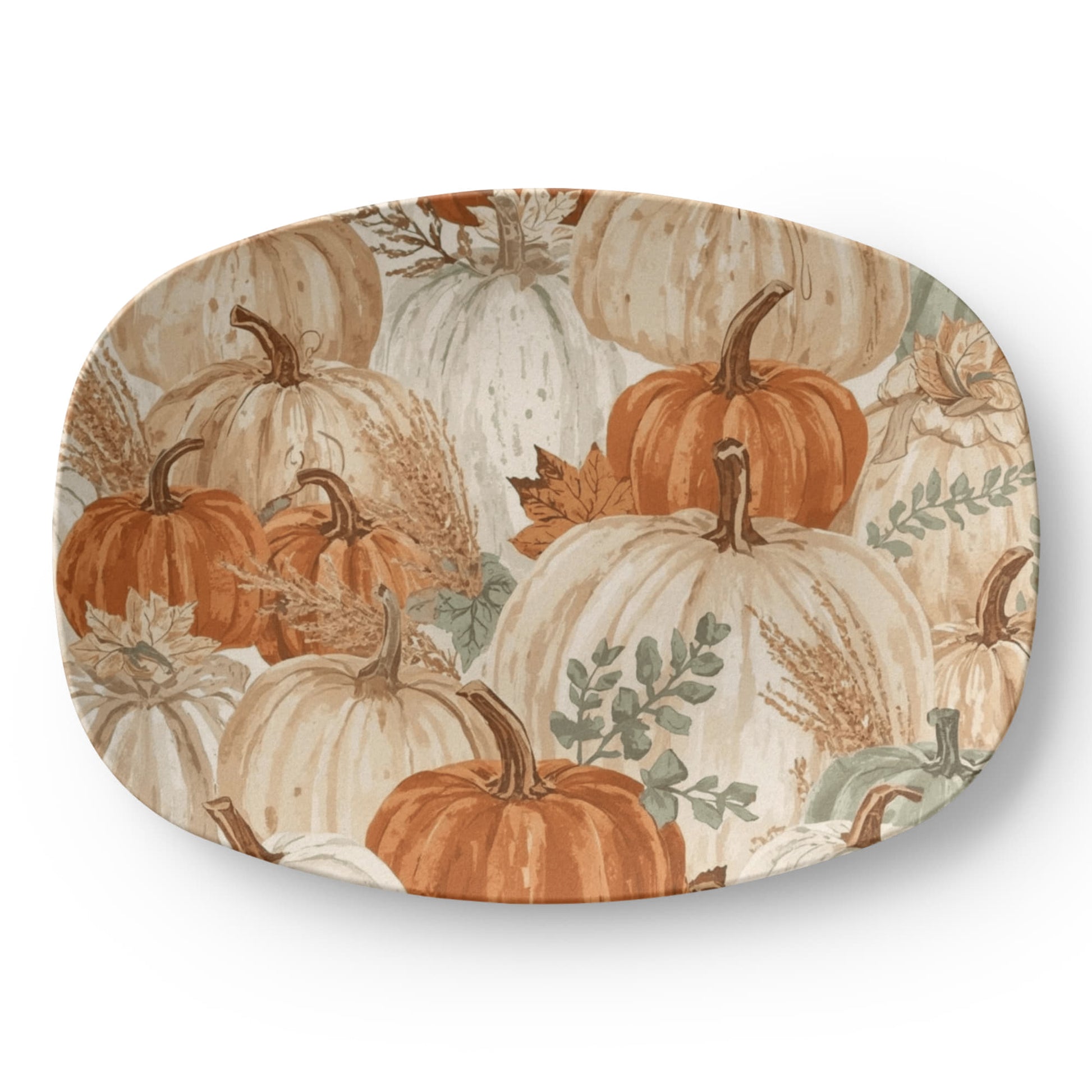Fall serving tray with pumpkin print for farmhouse autumn décor.