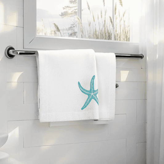 Soft cotton starfish face towel with coastal beach-inspired design