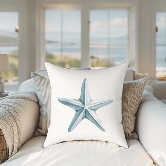 Starfish throw pillow adds charming coastal style to any beach-themed sofa