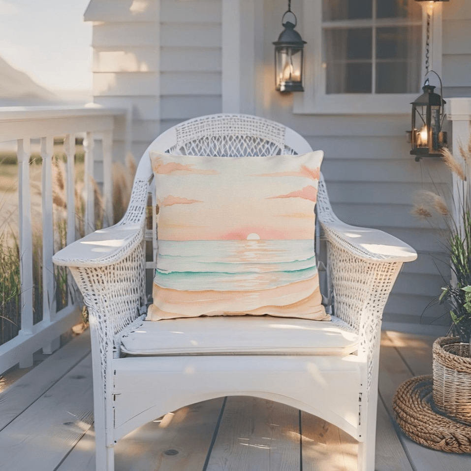 Sunset design outdoor pillow ideal for beach homes and patios