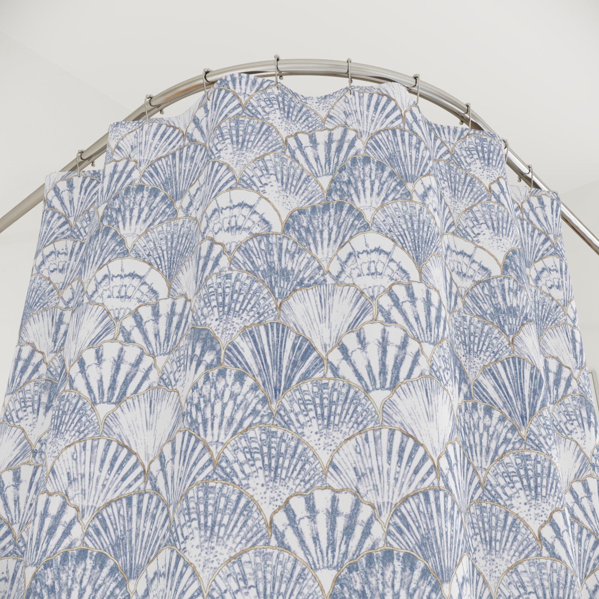 Watercolor seashell shower curtain, bringing soft and artistic coastal vibes to your bathroom
