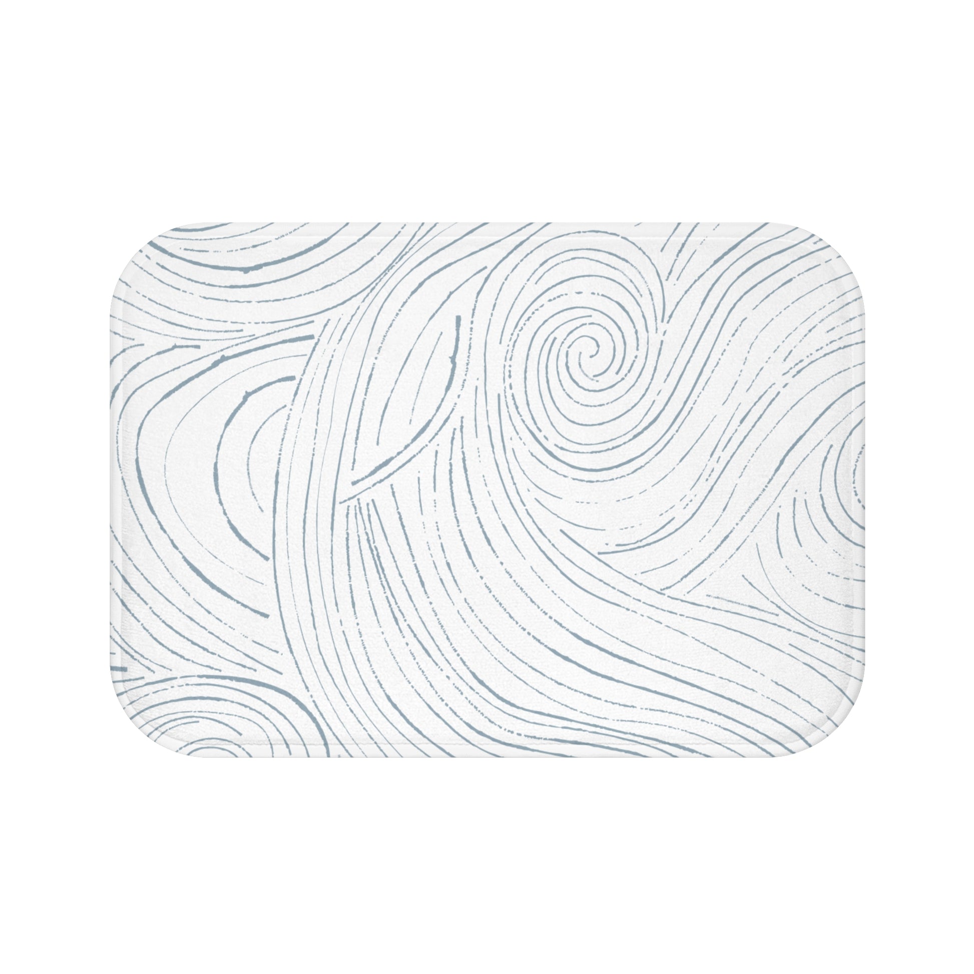 Beach-inspired bath mat featuring ocean waves and soft sand tones